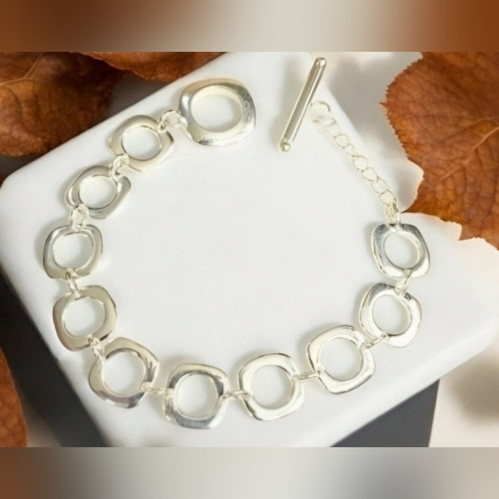 Sterling Silver Square 8" Box Chain Bracelet Womens Jewelry